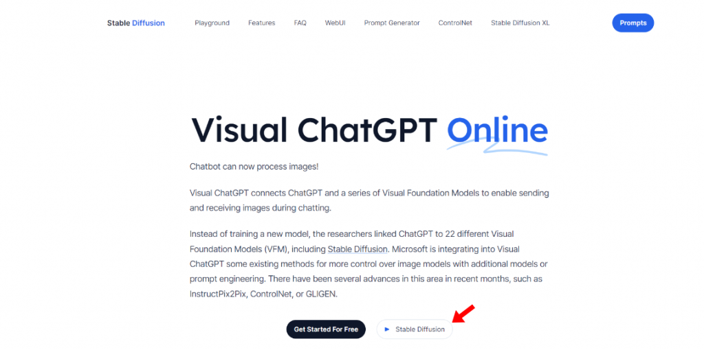 Visual chat GPT アクセス画面