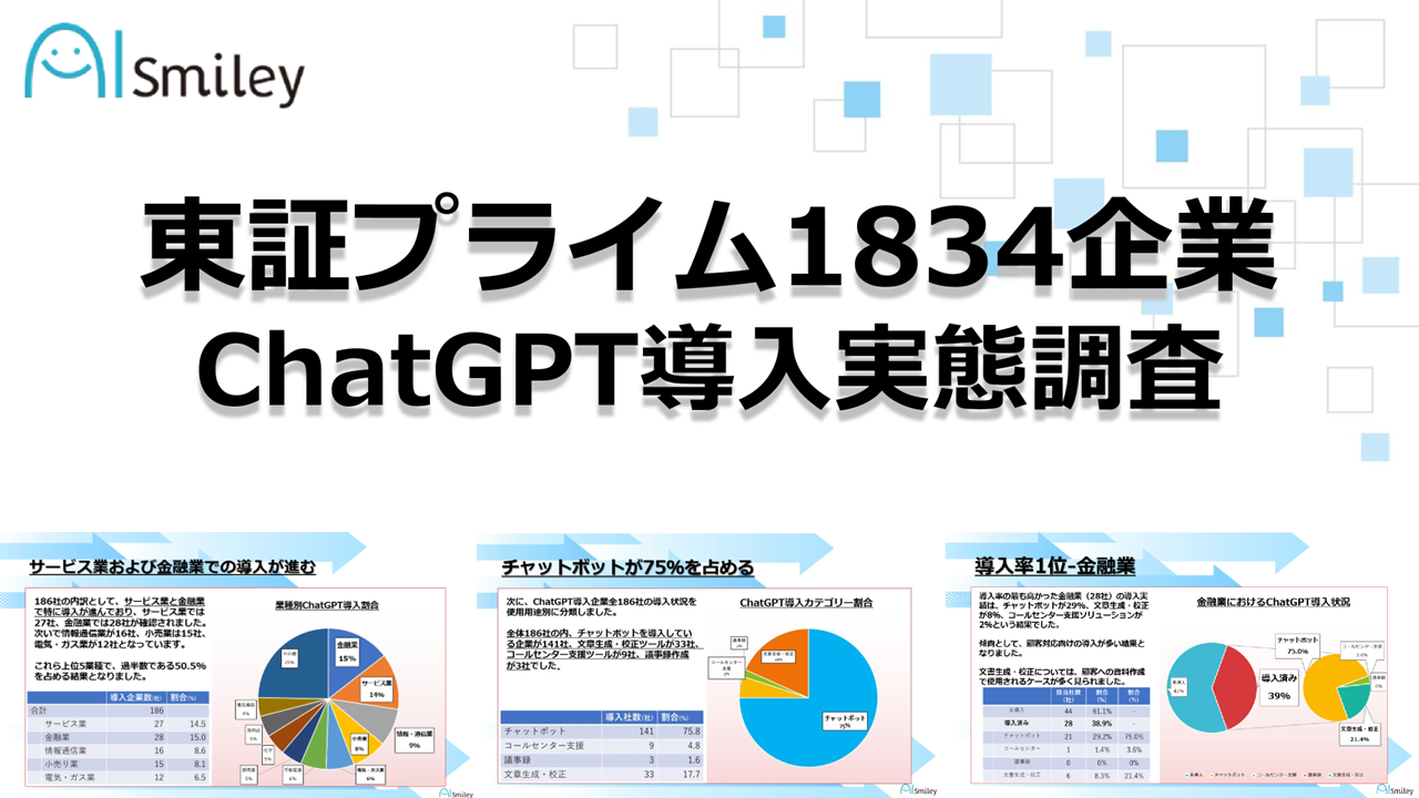 東証プライムに上場する1834社に対してChatGPT導入実態調査を実施！金融、サービス業を中心に積極的に活用が進む！