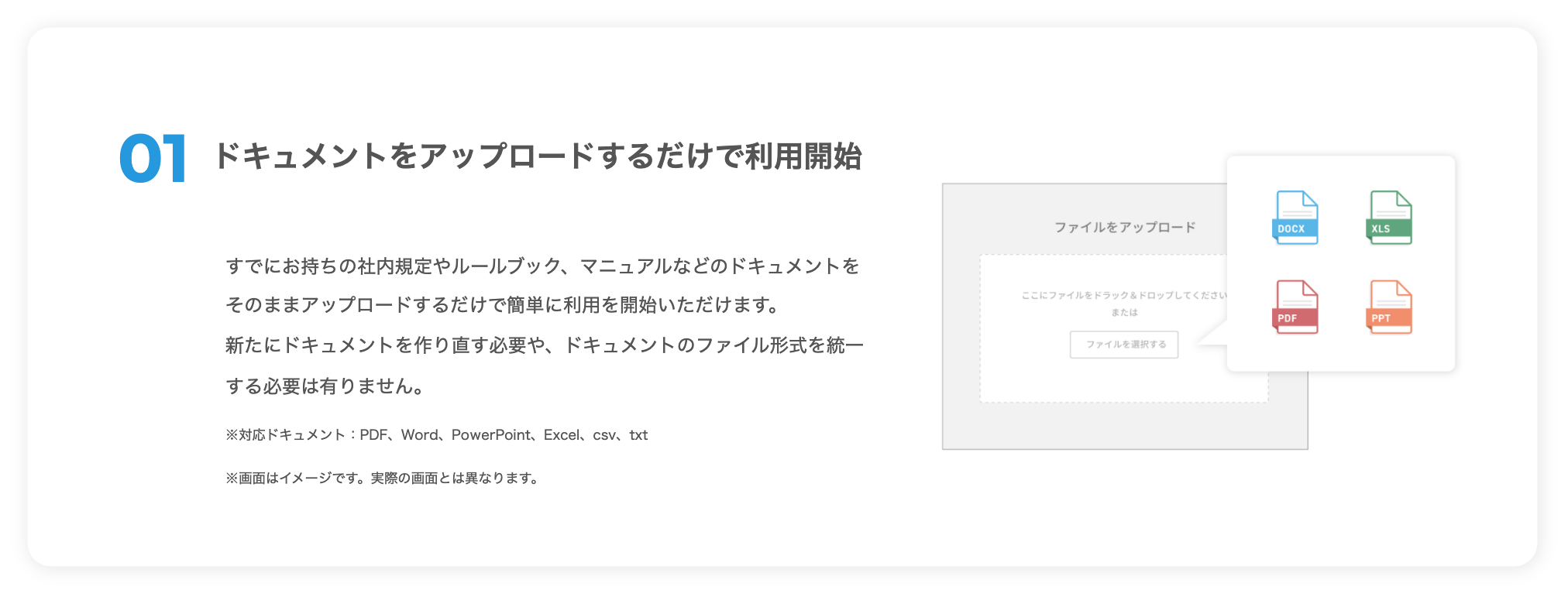 ドキュメントをアップロードするだけで利用開始