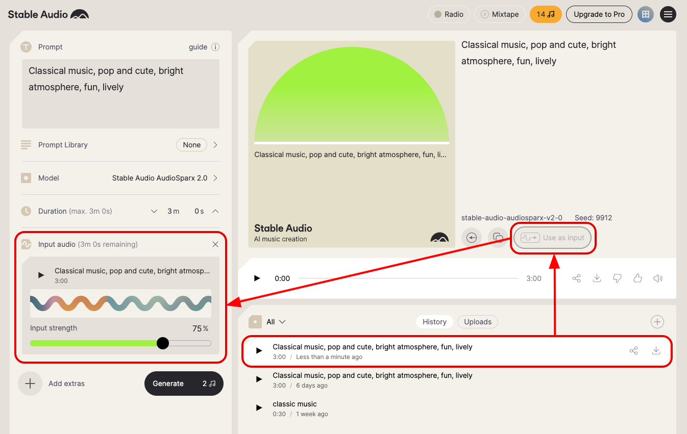 生成した音楽をベースに再生成