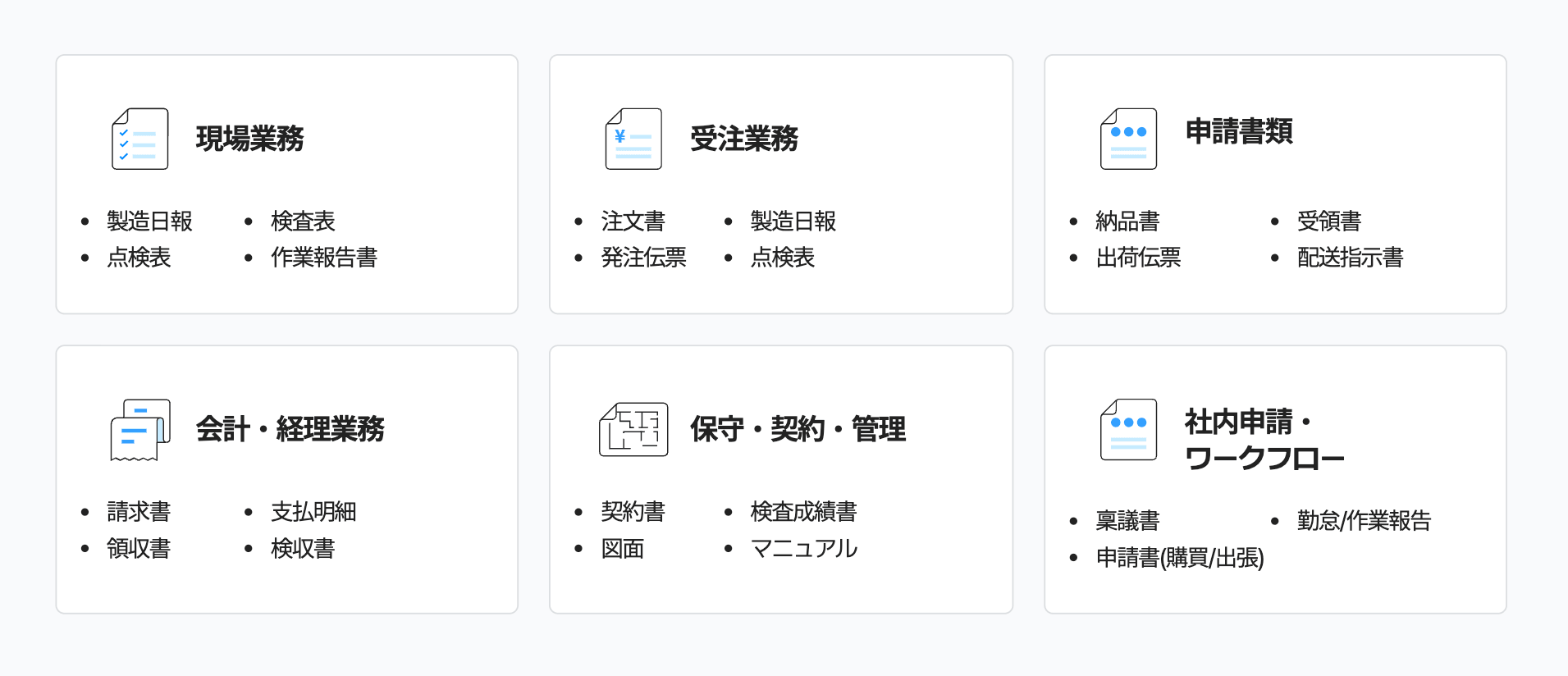 PaperOnで読み取りできる書類の一例