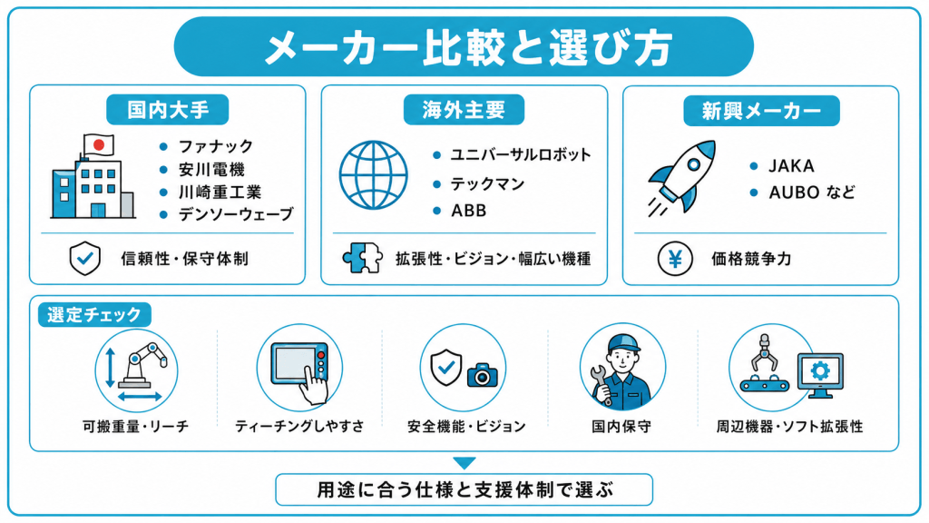 主要な協働ロボットメーカーと選び方