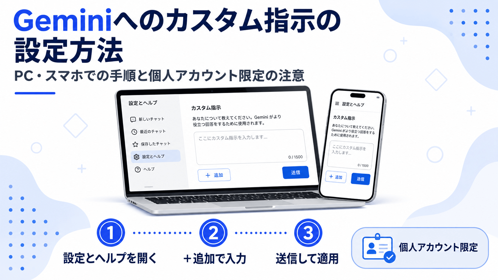 Geminiへのカスタム指示を設定する画面