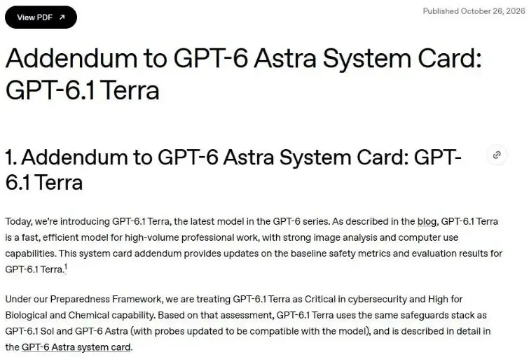 GPT-6.1 Terraのシステムカード補遺の冒頭